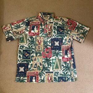 Reyn Spooner Vintage Hawaiian Shirt 2008 Mele Kalikimaka Christmas Santa XL